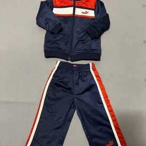 Puma 6-9month boys Kids Navy,Orange, and white tracksuit‎ Jogger Set